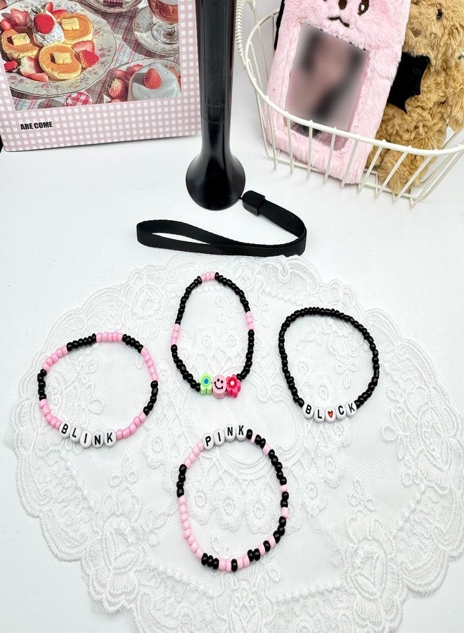 Neffliwe 4 Pcs Kit Handmade Black Pink Friendship Bracelets Korean pop Merch Concert Outfit Gifts for Women Men Fans - Image 4